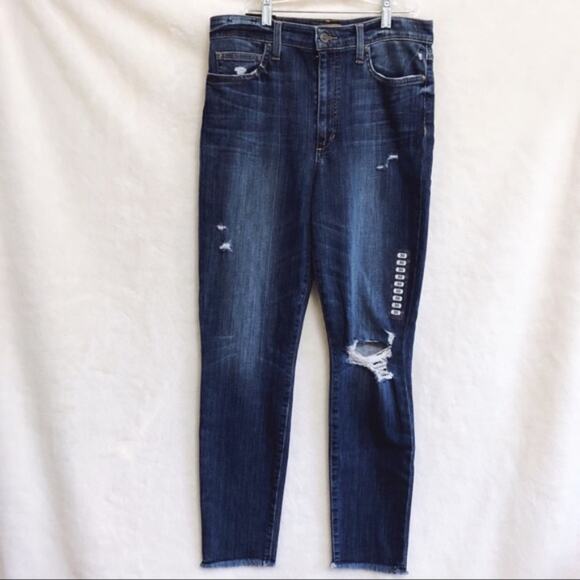 Joe's Charlie Navy High-Rise Distressed Skinny Jeans - Picture 2 of 6